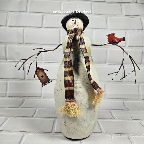VINTAGE Snowman Christmas Paper Mache W/ Birdhouse & Bird Folk Art Primitive - Picture 2 of 10